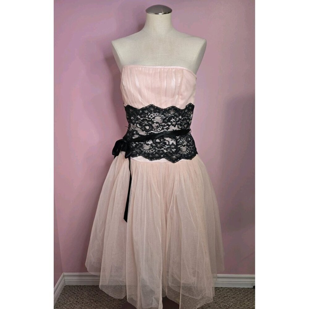 Vintage Gunne Sax by Jessica McClintock Strapless Blush Tulle Lace Gown Size 14